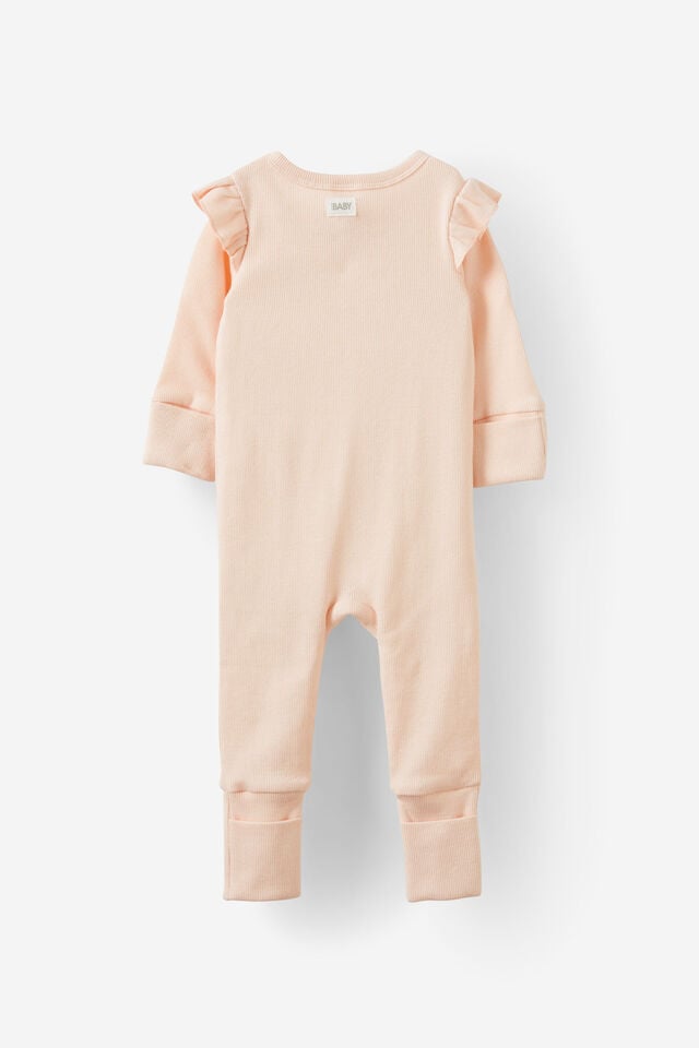 Macacão - The Long Sleeve Rib Romper, PINK PEARL LOGO