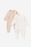 Organic 2Pk Long Sleeve Zip Romper, PEANUT BUTTER/BEARS - example image 2