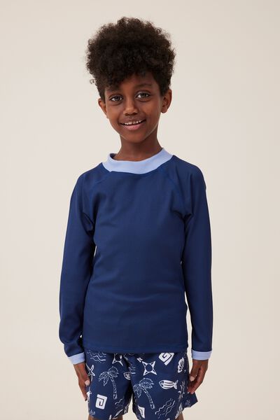 Flynn Long Sleeve Raglan Rash Vest, IN THE NAVY/RIB