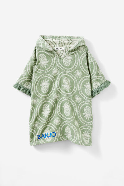 Kids Short Sleeve Hooded Towel - Personalised, DEEP SAGE/JACQUARD PINEAPPLES