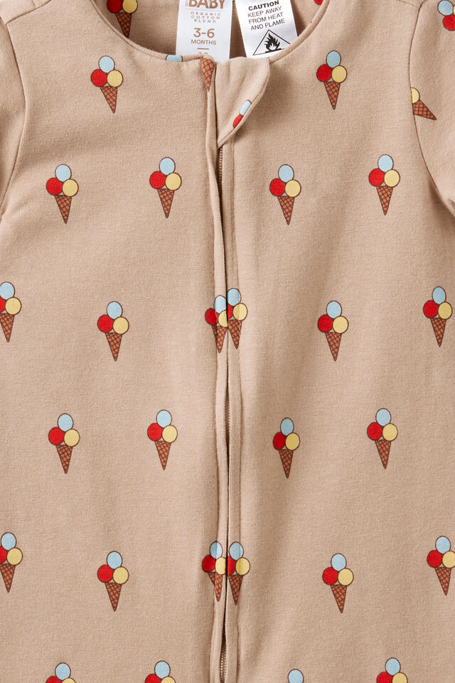 Growie Short Sleeve Zip Romper, LATTE CREAM/SUMMER GELATO