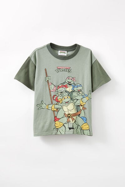 License Drop Shoulder Short Sleeve Tee, LCN NIC DEEP SAGE & SWAG GREEN/TMNT BFF