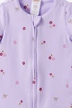 Growie Short Sleeve Zip All In One Romper, VINTAGE LILAC/FLORAL BOWS - example image 3