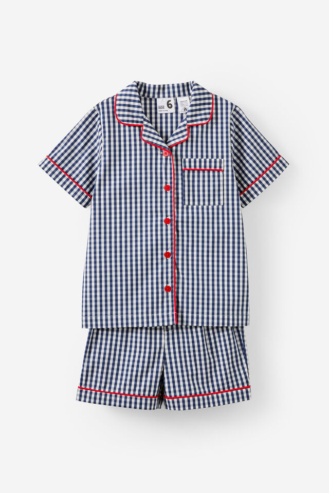 Barney Short Sleeve Pyjama Set, IN THE NAVY/GINGHAM