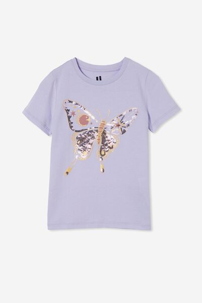 Stevie Short Sleeve Embellished Tee, SMOKEY LILAC/BUTTERFLY