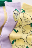 Kids 3Pk Crew Socks, VINTAGE LILAC/BABY YELLOW LEMON - example image 2