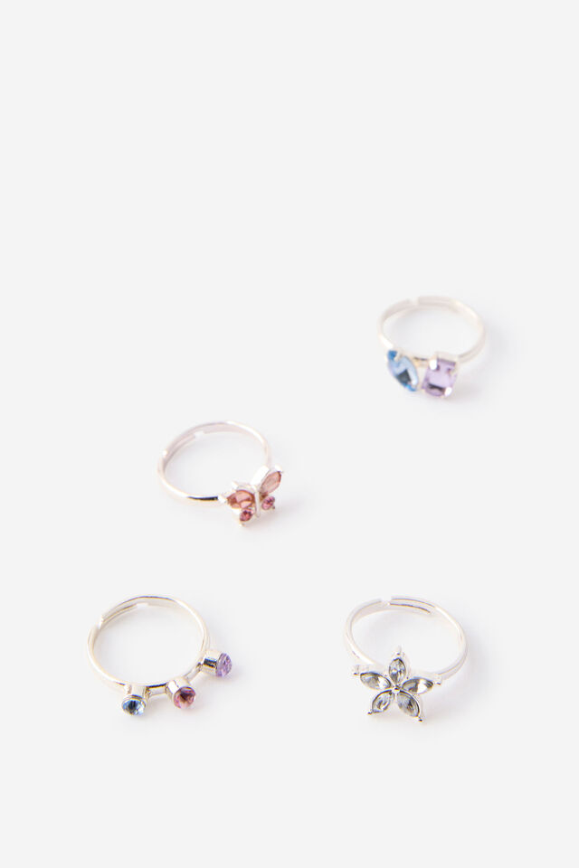 Kids 4Pk Ring Set, SILVERY/GEMMIE MULTI