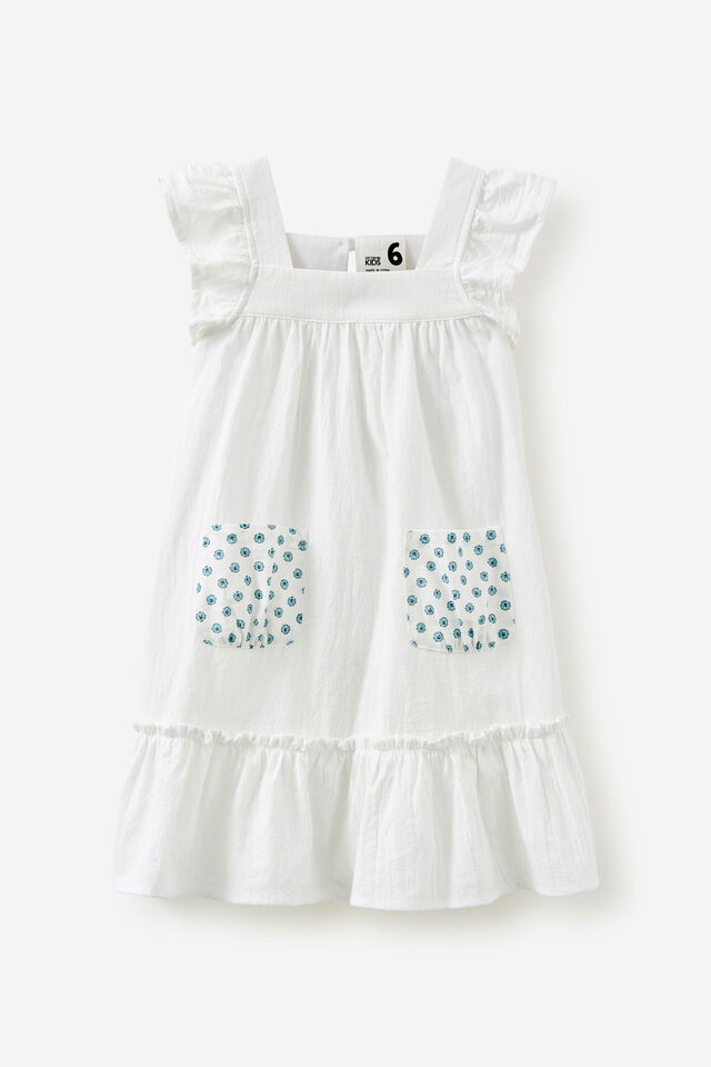 Luna Flutter Sleeve Dress, WHITE/TINY TULIP STAMP