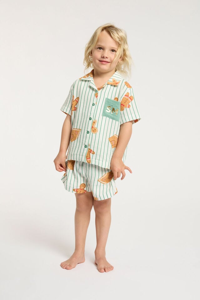 Riley Short Sleeve Pyjama Set Personalised, MALACHITE/GINGERBREAD STRIPE