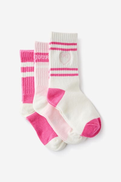 Kids 3Pk Crew Socks, VANILLA ADORE YOU/BLUSH PINK BONJOUR/PINK GER