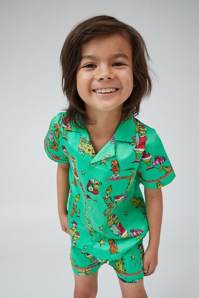 Riley Kids Unisex Short Sleeve Pyjama Set Licensed, LCN DRS TOFFEE APPLE/THE GRINCH MERRY MERRY