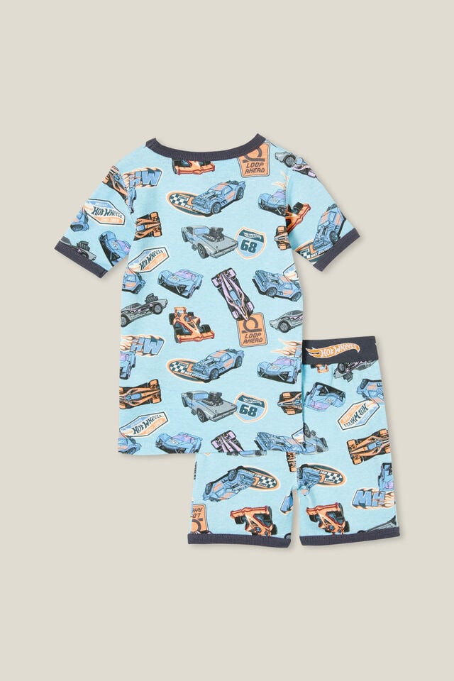 Tyler Short Sleeve Pyjama Set Licensed, LCN MAT FROSTY BLUE/HOT WHEELS FAST CARS