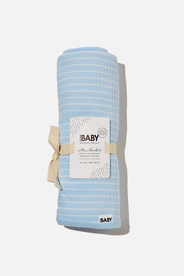 Organic Newborn Blanket, WHITE WATER BLUE/MILK SALLA STRIPE