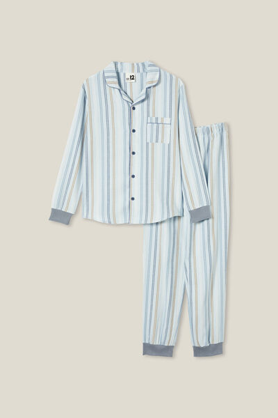 Wilson Long Sleeve Pyjama Set, FROSTY BLUE/MULTI STRIPE