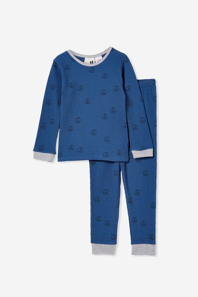 Kane Long Sleeve Pyjama Set, PETTY BLUE/PEACE OUT