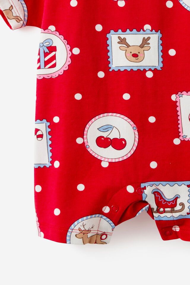 Baby Dreamdrift Family Xmas Romper, VARSITY RED/RUDOLPH SPOT