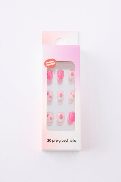 Kids Stick-On Nails, POP PINK/STRAWBERRIES