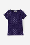 Fitted Short Sleeve Essential Boat Neck Tee, DENIM NAVY/VANILLA SPOT - example image 1