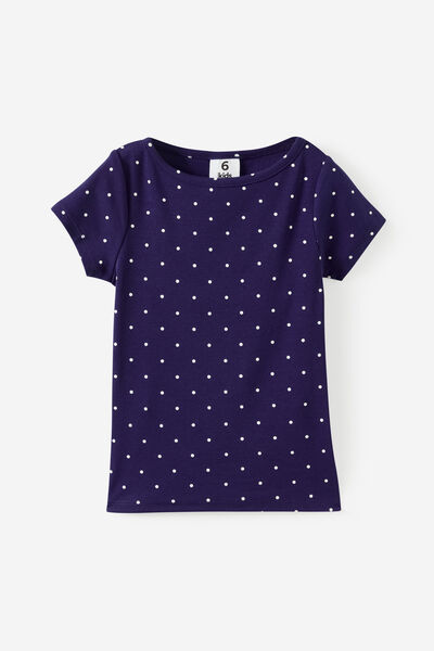 Fitted Short Sleeve Essential Boat Neck Tee, DENIM NAVY/VANILLA SPOT