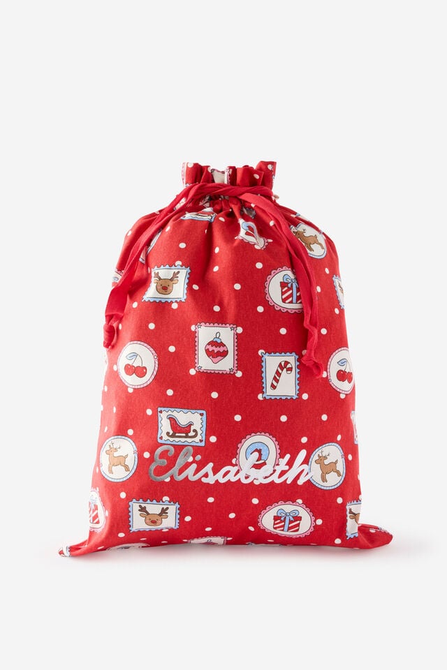 Santa Sack Family Xmas Personalised, VARSITY RED/RUDOLPH SPOT