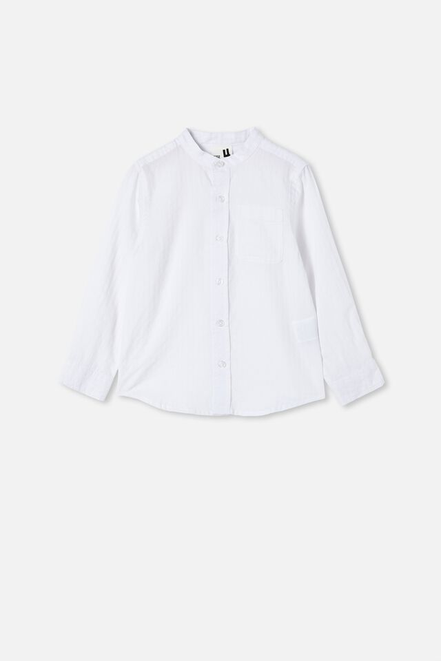 Grandpa Collar Prep Shirt, WHITE TEXTURED STRIPE