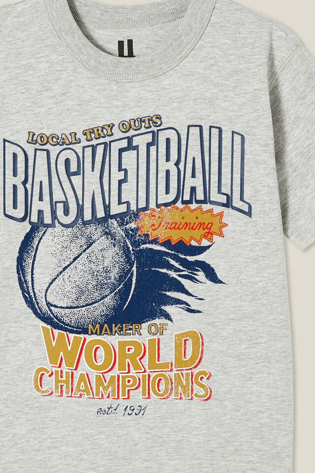 Jonny Short Sleeve Graphic Print Tee, FOG GREY MARLE/BASKETBALL WORLD CHAMPIONS