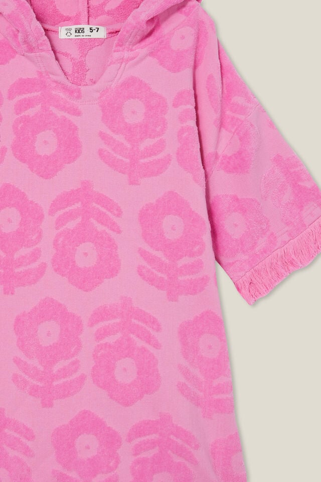 Kids Short Sleeve Hooded Towel, PINK GERBERA/DROP PILE FLOWERS