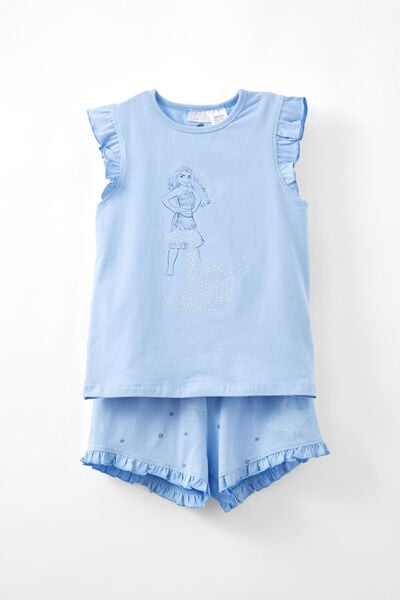 Stacey Flutter Short Sleeve Pyjama Set Licensed, LCN DIS DUSK BLUE/MOANA GLOW