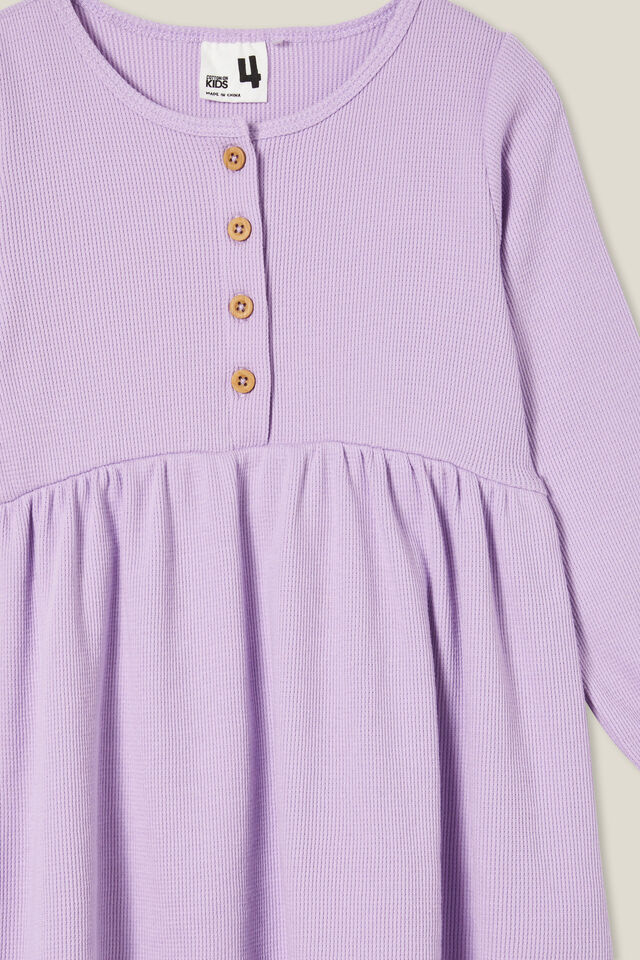 Sally Button Front Long Sleeve Dress, LILAC DROP WAFFLE