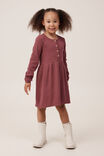 Sally Button Front Long Sleeve Dress, VINTAGE BERRY WAFFLE - alternate image 2