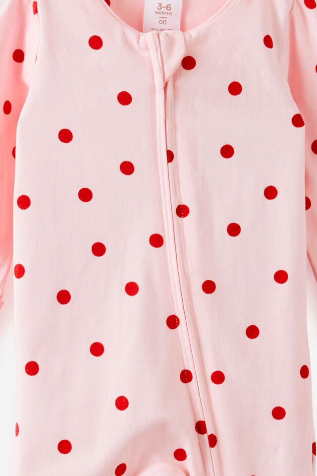Growie Long Sleeve Zip All In One Romper, TEA PARTY PINK/POLKA DOT