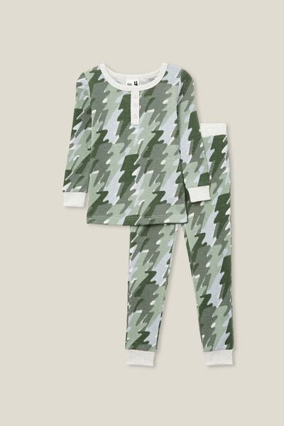 Rowan Long Sleeve Pyjama Set, OATMEAL MARLE/LIGHTNING BOLT CAMO