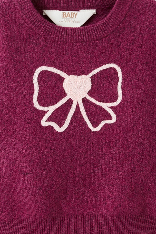 Baby Organic Blend Knit Sweater, BERRY JAM MARLE/BOW