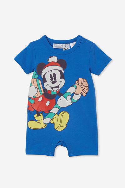 The Short Sleeve Romper License, LCN DIS BLUE/MICKEY GIFTS
