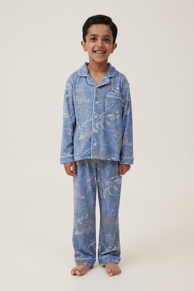 Lucas Long Sleeve Pyjama Set, STEEL/SKETCHY DINO