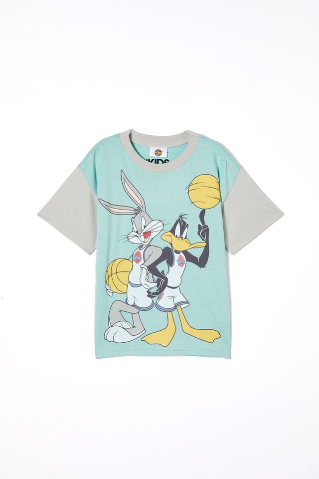 Camiseta - Bug Bunny Drop Shoulder Short Sleeve Tee, LCN WB BARBER BLUE & WINTER GREY/BUGS & DAFFY