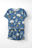 Damon Short Sleeve Pyjama Set, PETTY BLUE/ BASKETBALL ELEMENTS - alternate image 1