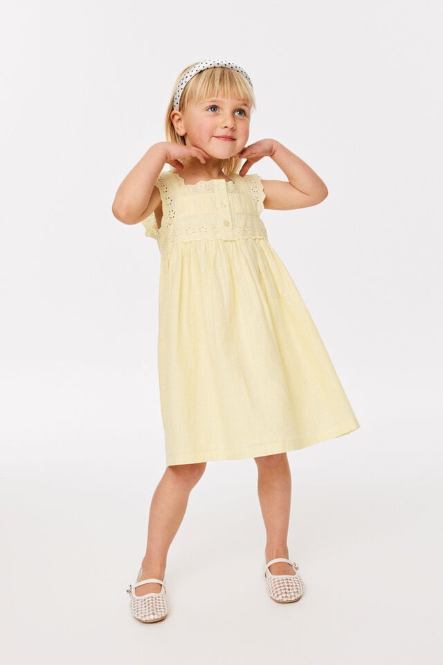 Babydoll Flutter Sleeve Dress, BABY YELLOW
