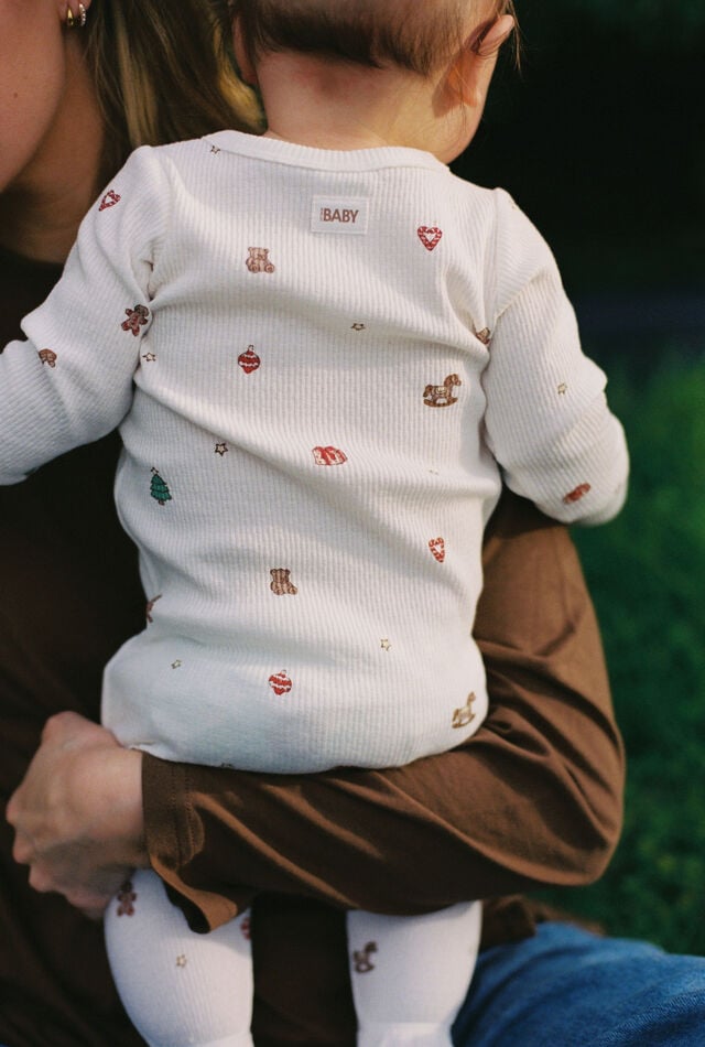 Littlie Organic Long Sleeve Zip Romper, MILK/CHRISTMAS ICONS