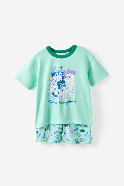 Snoozesoft Short Sleeve Boxer Pj Set License, LCN BLU SEA GLASS/MERRY EVERYTHING