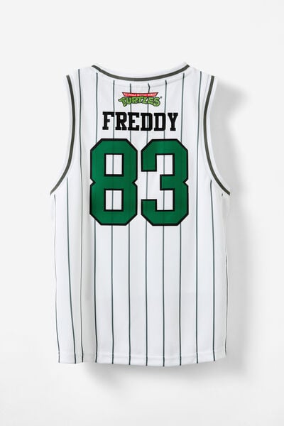 License Basketball Tank - Personalised, LCN NIC WHITE & SWAG GREEN STRIPE/TMNT