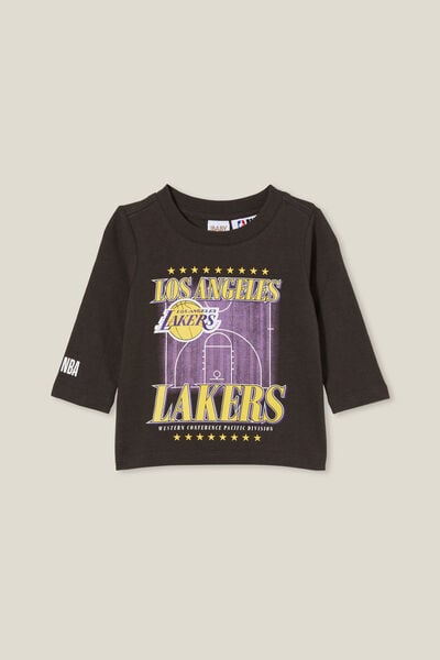 Jamie Long Sleeve Graphic Print Tee - License, LCN NBA PHANTOM/LAKERS PALMS