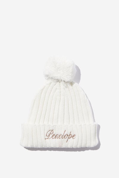 Organic Knit Beanie - Personalised, MILK