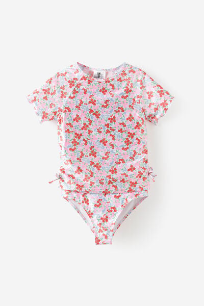 Florence S/S Rashie And Bikini Bottom Set, BALLET PINK/FLORAL