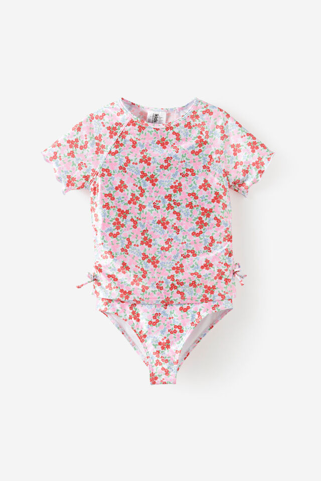 Florence S/S Rashie And Bikini Bottom Set, BALLET PINK/FLORAL