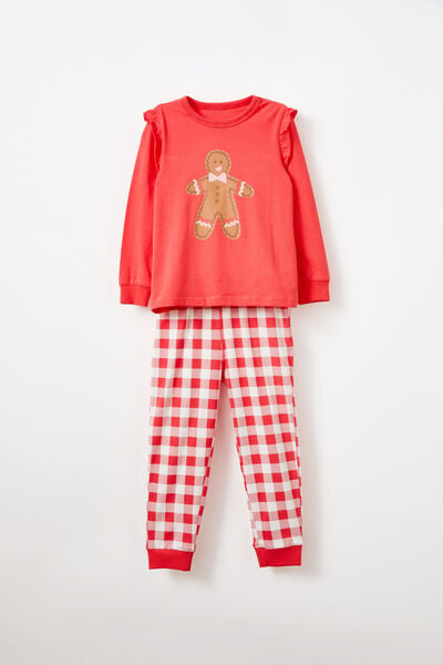 Ava Long Sleeve Pyjama Set, ANTHURIUM RED/GINGERBREAD GINGHAM