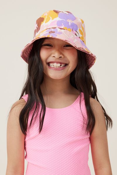 Kids Reversible Bucket Hat, STEVIE FLORAL/CORAL DREAMS