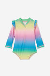 Nicky Long Sleeve Ruffle Swimsuit, NEON RAINBOW OMBRE - alternate image 1