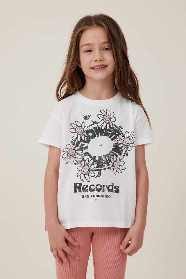 Camiseta - Poppy Short Sleeve Print Tee, VANILLA/FLOWER RECORDS