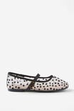 Kids Ballet Flat, WHITE MESH/FLOCKED SPOTS - example image 1